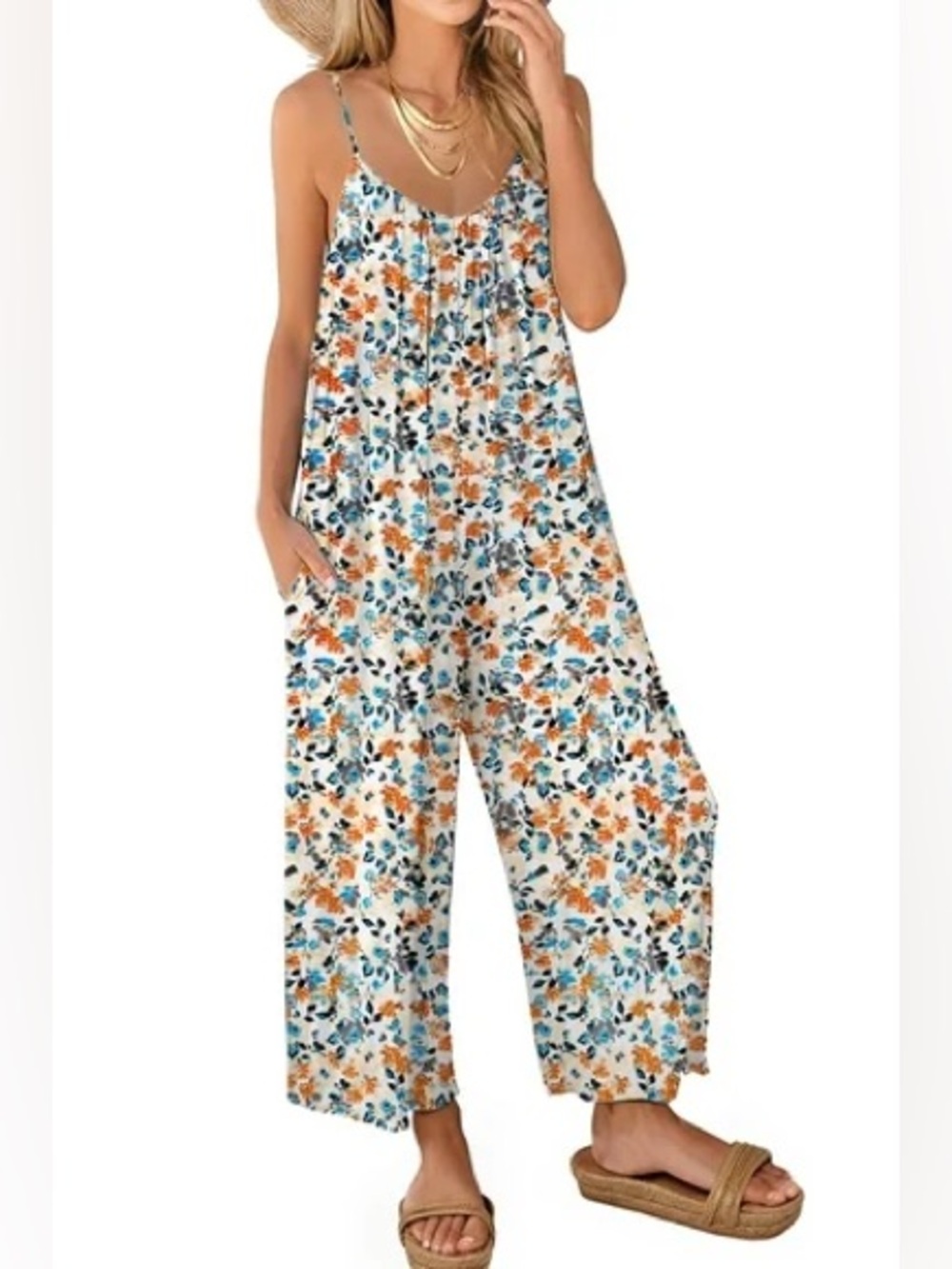Amazon Fantaslook Floral Sleeveless Wide-Leg Overalls Romper Jumpsuit Small